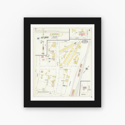 Old map wall art mockup — black gallery frame with white mat — Sanborn Fire Insurance Map from Eagle Pass, Maverick County, Texas (1910), Sheet #0004