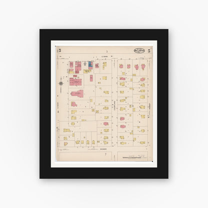 Old map wall art mockup — black gallery frame with white mat — Sanborn Fire Insurance Map from Wellington, Lorain County, Ohio (1922), Sheet #0005