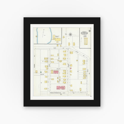 Old map wall art mockup — black gallery frame with white mat — Sanborn Fire Insurance Map from Stroudsburg, Monroe County, Pennsylvania (1905), Sheet #0009