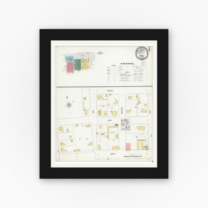 Old map wall art mockup — black gallery frame with white mat — Sanborn Fire Insurance Map from Forney, Kaufman County, Texas (1901), Sheet #0001
