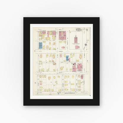 Old map wall art mockup — black gallery frame with white mat — Sanborn Fire Insurance Map from Ridgway, Elk County, Pennsylvania (1915), Sheet #0005