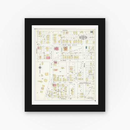 Old map wall art mockup — black gallery frame with white mat — Sanborn Fire Insurance Map from East Liverpool, Columbiana County, Ohio (1913), Sheet #0021