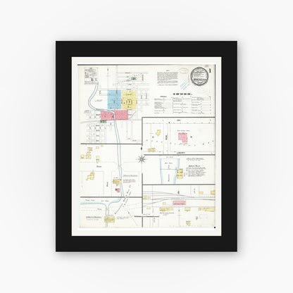 Old map wall art mockup — black gallery frame with white mat — Sanborn Fire Insurance Map from Manchester, Delaware County, Iowa (1899) â€” Complete Set