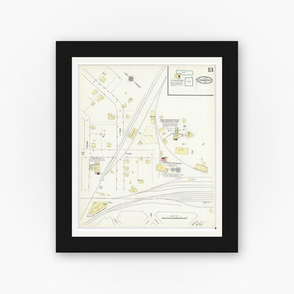Old map wall art mockup — black gallery frame with white mat — Sanborn Fire Insurance Map from Commerce, Hunt County, Texas (1911), Sheet #0013