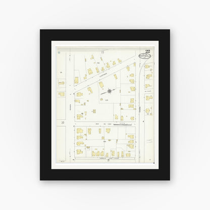 Old map wall art mockup — black gallery frame with white mat — Sanborn Fire Insurance Map from Fayetteville, Cumberland County, North Carolina (1914), Sheet #0022