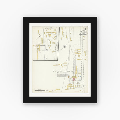Old map wall art mockup — black gallery frame with white mat — Sanborn Fire Insurance Map from Townsend, Middlesex County, Massachusetts (1917), Sheet #0003