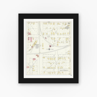 Old map wall art mockup — black gallery frame with white mat — Sanborn Fire Insurance Map from Cayuga, Vermillion County, Indiana (1913), Sheet #0002