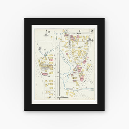 Old map wall art mockup — black gallery frame with white mat — Sanborn Fire Insurance Map from Gloversville, Fulton County, New York (1897), Sheet #0013