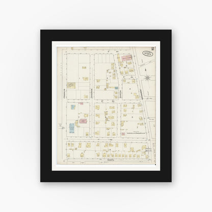 Old map wall art mockup — black gallery frame with white mat — Sanborn Fire Insurance Map from Nyack, Rockland County, New York. (1887), Sheet #0002