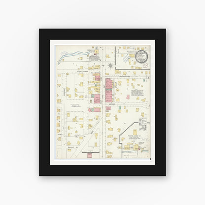 Old map wall art mockup — black gallery frame with white mat — Sanborn Fire Insurance Map from Linesville, Crawford County, Pennsylvania (1898), Sheet #0001