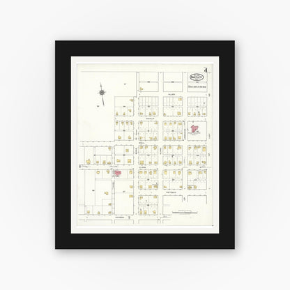 Old map wall art mockup — black gallery frame with white mat — Sanborn Fire Insurance Map from Bartlett, Bell and Williamson Counties, Texas (1921), Sheet #0004
