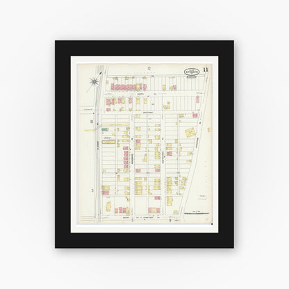 Old map wall art mockup — black gallery frame with white mat — Sanborn Fire Insurance Map from Kittanning, Armstrong County, Pennsylvania (1909), Sheet #0011