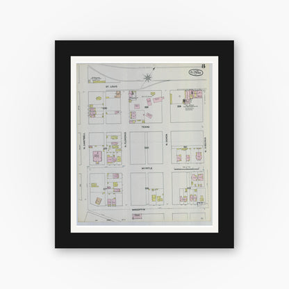 Old map wall art mockup — black gallery frame with white mat — Sanborn Fire Insurance Map from El Paso, El Paso County, Texas (1888), Sheet #0008