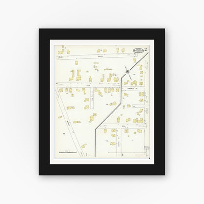 Old map wall art mockup — black gallery frame with white mat — Sanborn Fire Insurance Map from Winchendon, Worcester County, Massachusetts (1909), Sheet #0002