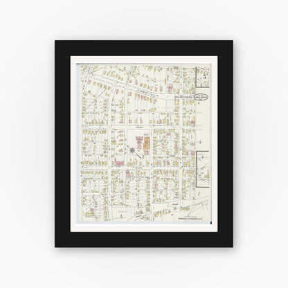 Old map wall art mockup — black gallery frame with white mat — Sanborn Fire Insurance Map from Canal Dover, Tuscarawas County, Ohio (1914), Sheet #0005