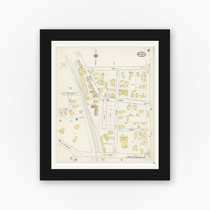 Old map wall art mockup — black gallery frame with white mat — Sanborn Fire Insurance Map from Melrose, Middlesex County, Massachusetts (1915), Sheet #0004