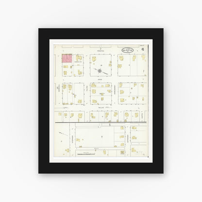 Old map wall art mockup — black gallery frame with white mat — Sanborn Fire Insurance Map from Van Alstyne, Grayson County, Texas (1914), Sheet #0006