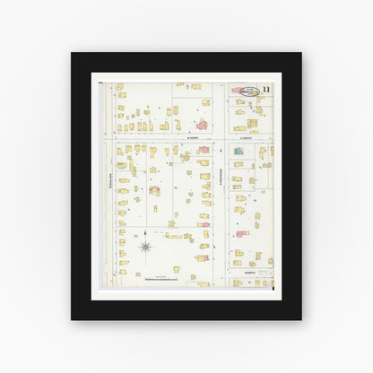 Old map wall art mockup — black gallery frame with white mat — Sanborn Fire Insurance Map from Charlotte, Eaton County, Michigan (1904), Sheet #0011