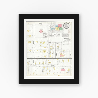 Old map wall art mockup — black gallery frame with white mat — Sanborn Fire Insurance Map from Bloomfield, Davis County, Iowa (1900) â€” Complete Set
