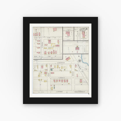 Old map wall art mockup — black gallery frame with white mat — Sanborn Fire Insurance Map from Media, Delaware County, Pennsylvania (1894), Sheet #0006