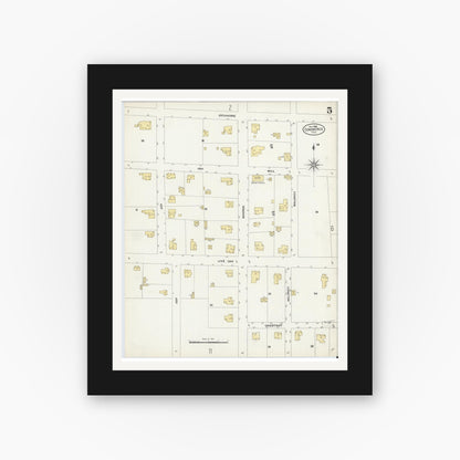 Old map wall art mockup — black gallery frame with white mat — Sanborn Fire Insurance Map from Commerce, Hunt County, Texas (1906), Sheet #0005
