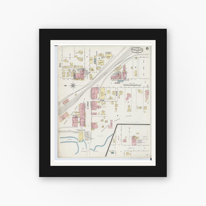 Old map wall art mockup — black gallery frame with white mat — Sanborn Fire Insurance Map from Ypsilanti, Washtenaw County, Michigan (1888), Sheet #0006