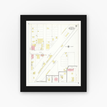 Old map wall art mockup — black gallery frame with white mat — Sanborn Fire Insurance Map from Pocahontas, Pocahontas County, Iowa (1916), Sheet #0002