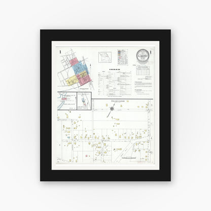 Old map wall art mockup — black gallery frame with white mat — Sanborn Fire Insurance Map from Elsberry, Lincoln County, Missouri (1940) - Complete Map Set