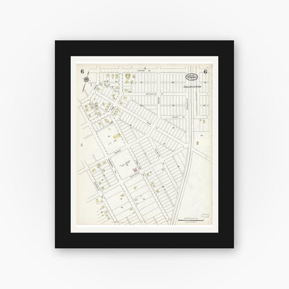 Old map wall art mockup — black gallery frame with white mat — Sanborn Fire Insurance Map from Sebring, Highlands County, Florida (1924), Sheet #0006