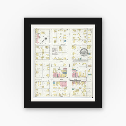 Old map wall art mockup — black gallery frame with white mat — Sanborn Fire Insurance Map from Berrien Springs, Berrien County, Michigan (1909), Sheet #0001
