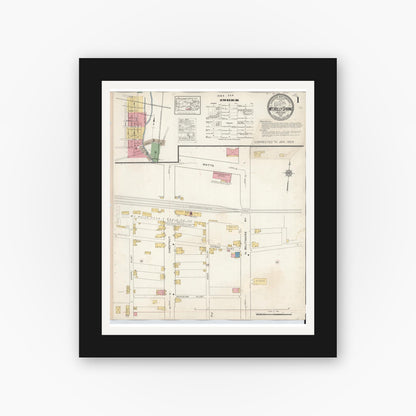 Old map wall art mockup — black gallery frame with white mat — Sanborn Fire Insurance Map from Mount Holly Springs, Cumberland County, Pennsylvania (1929), Sheet #0001