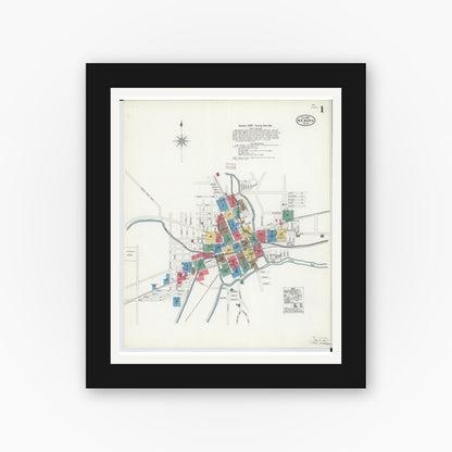 Old map wall art mockup — black gallery frame with white mat — Sanborn Fire Insurance Map from Newark, Licking County, Ohio (1905), Sheet #0001