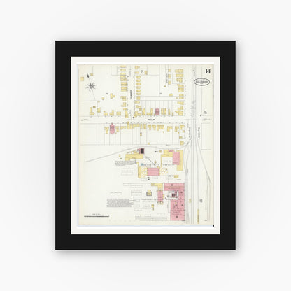 Old map wall art mockup — black gallery frame with white mat — Sanborn Fire Insurance Map from Goldsboro, Wayne County, North Carolina (1908), Sheet #0014