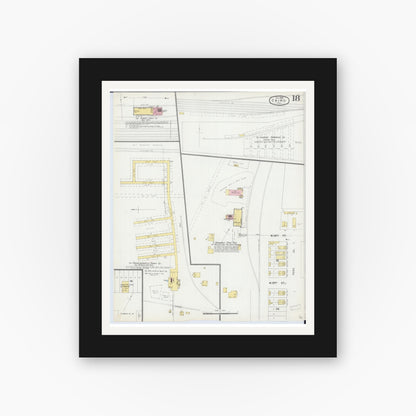 Old map wall art mockup — black gallery frame with white mat — Sanborn Fire Insurance Map from Cairo, Alexander County, Illinois (1896), Sheet #0018