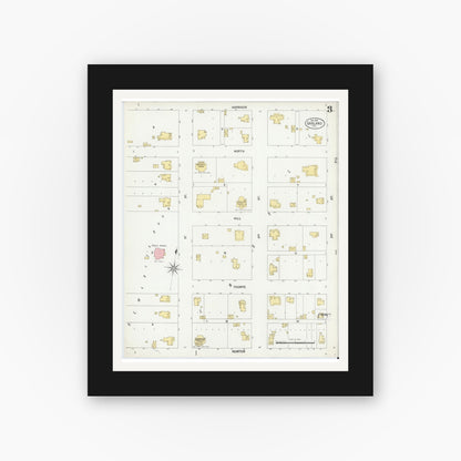 Old map wall art mockup — black gallery frame with white mat — Sanborn Fire Insurance Map from Garland, Dallas County, Texas (1901), Sheet #0003