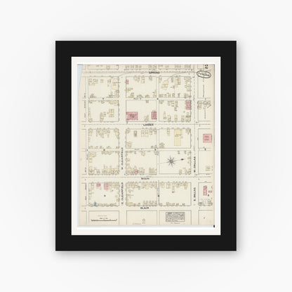 Old map wall art mockup — black gallery frame with white mat — Sanborn Fire Insurance Map from Tyrone, Blair County, Pennsylvania (1884), Sheet #0002
