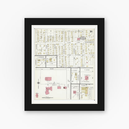 Old map wall art mockup — black gallery frame with white mat — Sanborn Fire Insurance Map from Marshall, Saline County, Missouri (1917), Sheet #0010