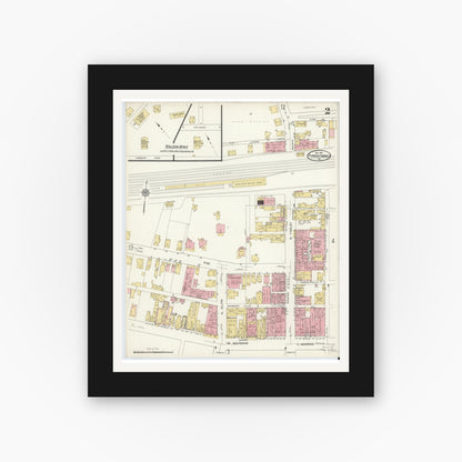 Old map wall art mockup — black gallery frame with white mat — Sanborn Fire Insurance Map from Punxsutawney, Jefferson County, Pennsylvania (1912), Sheet #0002