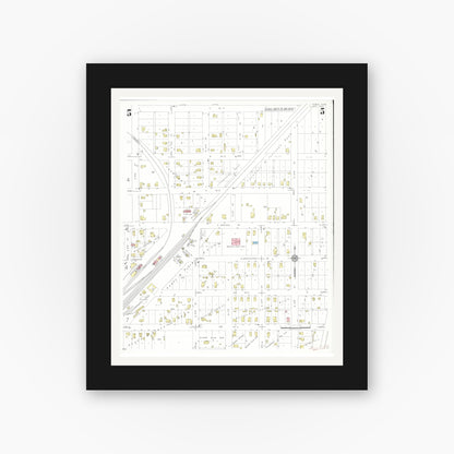 Old map wall art mockup — black gallery frame with white mat — Sanborn Fire Insurance Map from Albia, Monroe County, Iowa (1933), Sheet #0005