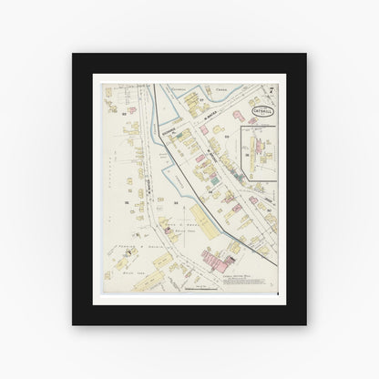 Old map wall art mockup — black gallery frame with white mat — Sanborn Fire Insurance Map from Catskill, Greene County, New York (1889), Sheet #0007