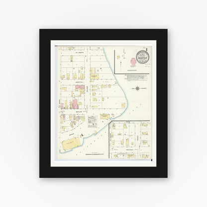 Old map wall art mockup — black gallery frame with white mat — Sanborn Fire Insurance Map from Saugatuck, Allegan County, Michigan (1910) - Complete Map Set