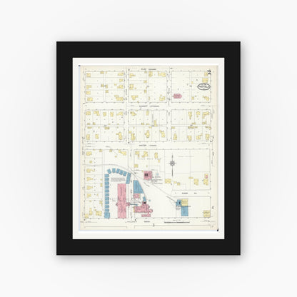 Old map wall art mockup — black gallery frame with white mat — Sanborn Fire Insurance Map from Fairfield, Wayne County, Illinois (1913), Sheet #0002
