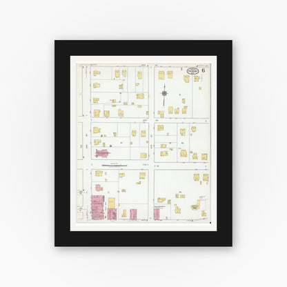 Old map wall art mockup — black gallery frame with white mat — Sanborn Fire Insurance Map from Hickory, Catawba County, North Carolina (1919), Sheet #0006