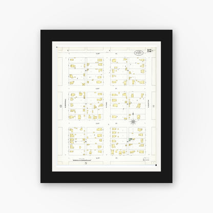 Old map wall art mockup — black gallery frame with white mat — Sanborn Fire Insurance Map from Boone, Boone County, Iowa (1900), Sheet #0012
