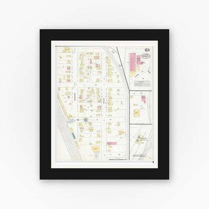Old map wall art mockup — black gallery frame with white mat — Sanborn Fire Insurance Map from Mankato, Blue Earth County, Minnesota (1908), Sheet #0023