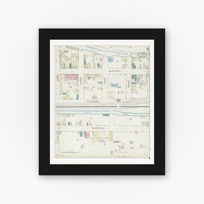 Old map wall art mockup — black gallery frame with white mat — Sanborn Fire Insurance Map from Dover, Morris County, New Jersey (1886), Sheet #0005