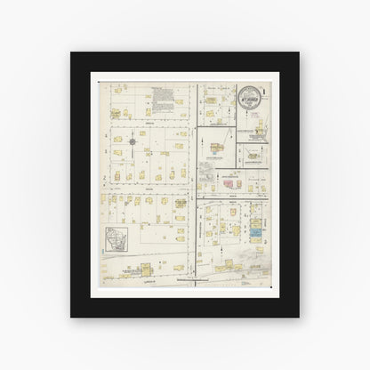 Old map wall art mockup — black gallery frame with white mat — Sanborn Fire Insurance Map from Mount Horeb, Dane County, Wisconsin (1915) - Complete Map Set