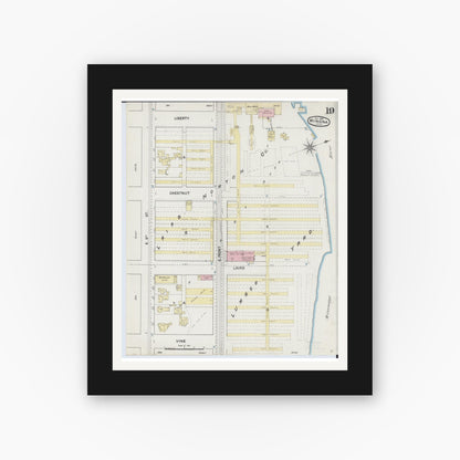 Old map wall art mockup — black gallery frame with white mat — Sanborn Fire Insurance Map from Winona, Winona County, Minnesota (1889), Sheet #0019