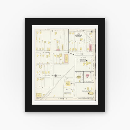 Old map wall art mockup — black gallery frame with white mat — Sanborn Fire Insurance Map from Stamford, Jones County, Texas (1913), Sheet #0010