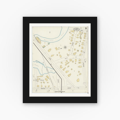 Old map wall art mockup — black gallery frame with white mat — Sanborn Fire Insurance Map from Granville, Washington County, New York (1898), Sheet #0003